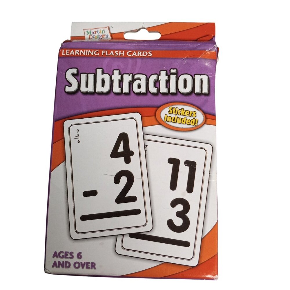 Martin Designs Subtraction Flash Cards Ages 6 Up Stickers Included NEW